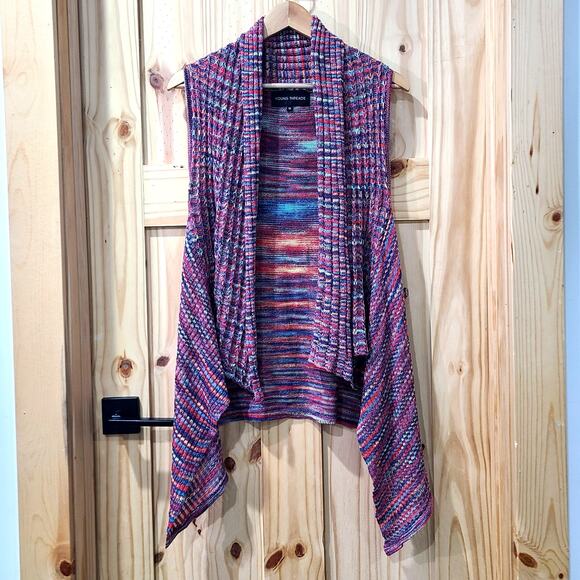 Young Threads Sleeveless Knit Waterfall Cardigan Multicolor Rainbow Boho Size M - Picture 1 of 8